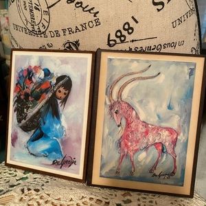 🥳Vintage Ted DeGrazia Souvenir Pics of Capricorn and Girl Carrying Flowers